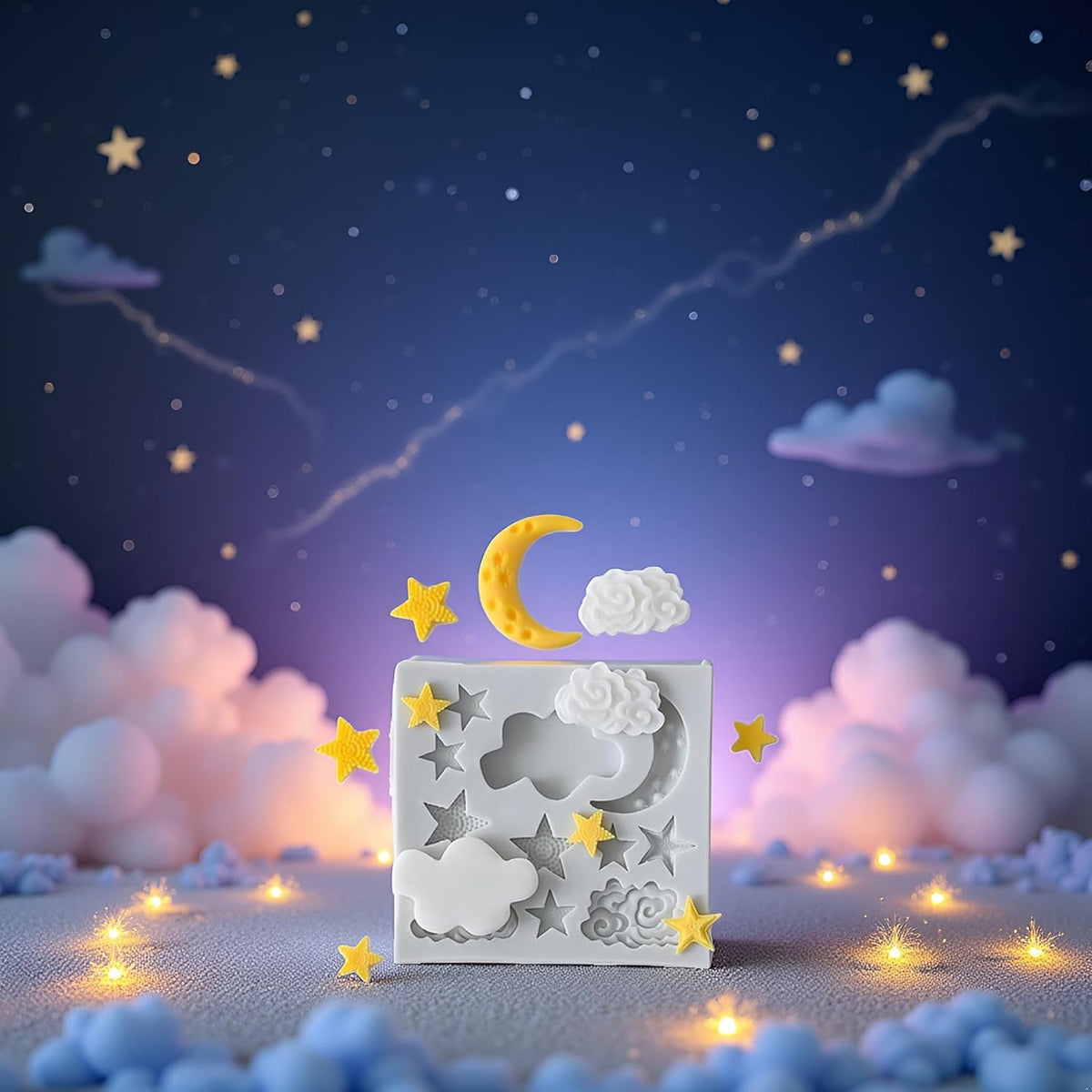 1Pc Star Moon Clouds Shaped Silicone Fondant Molds, Candy Chocolate Molds for DIY Cake Fondant