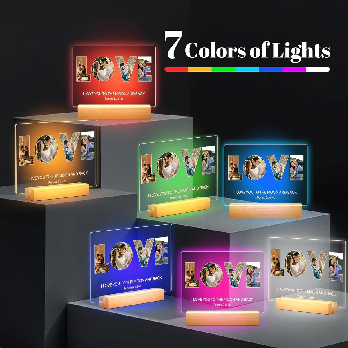 Custom Picture Frames with Photo, Personalized LOVE Photo Frame with Night Light, Customized