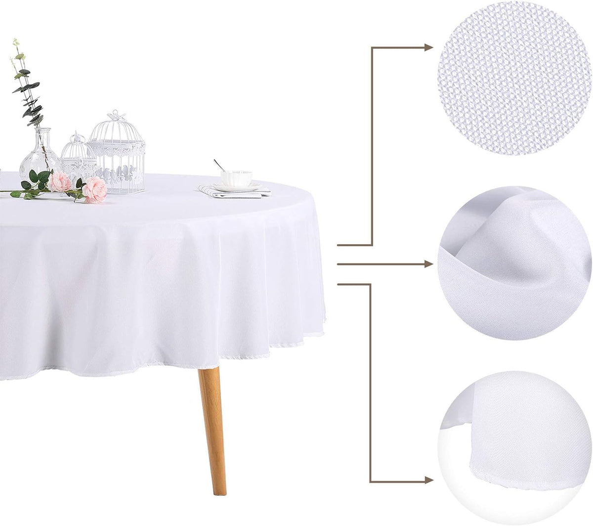 Ascoza 2pack 70 Inch White Round Tablecloth in Polyester Fabric for