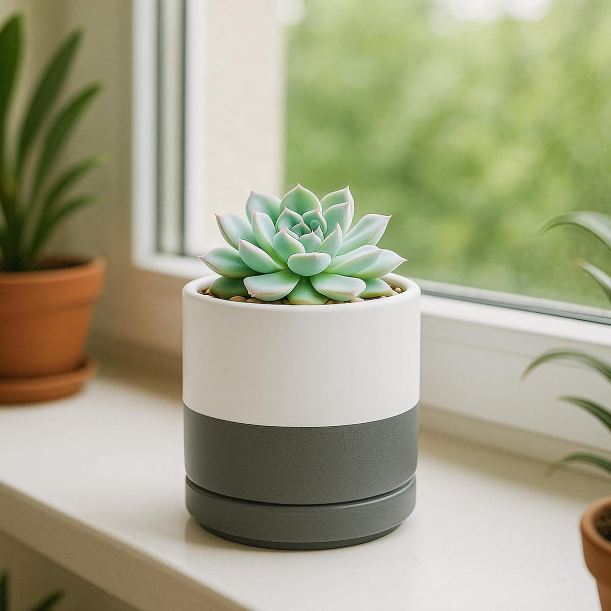 D'vine Dev Set of 4 Small Ceramic Plant Pots, 3.5 Inch Succulent Planter Pot for Plants with