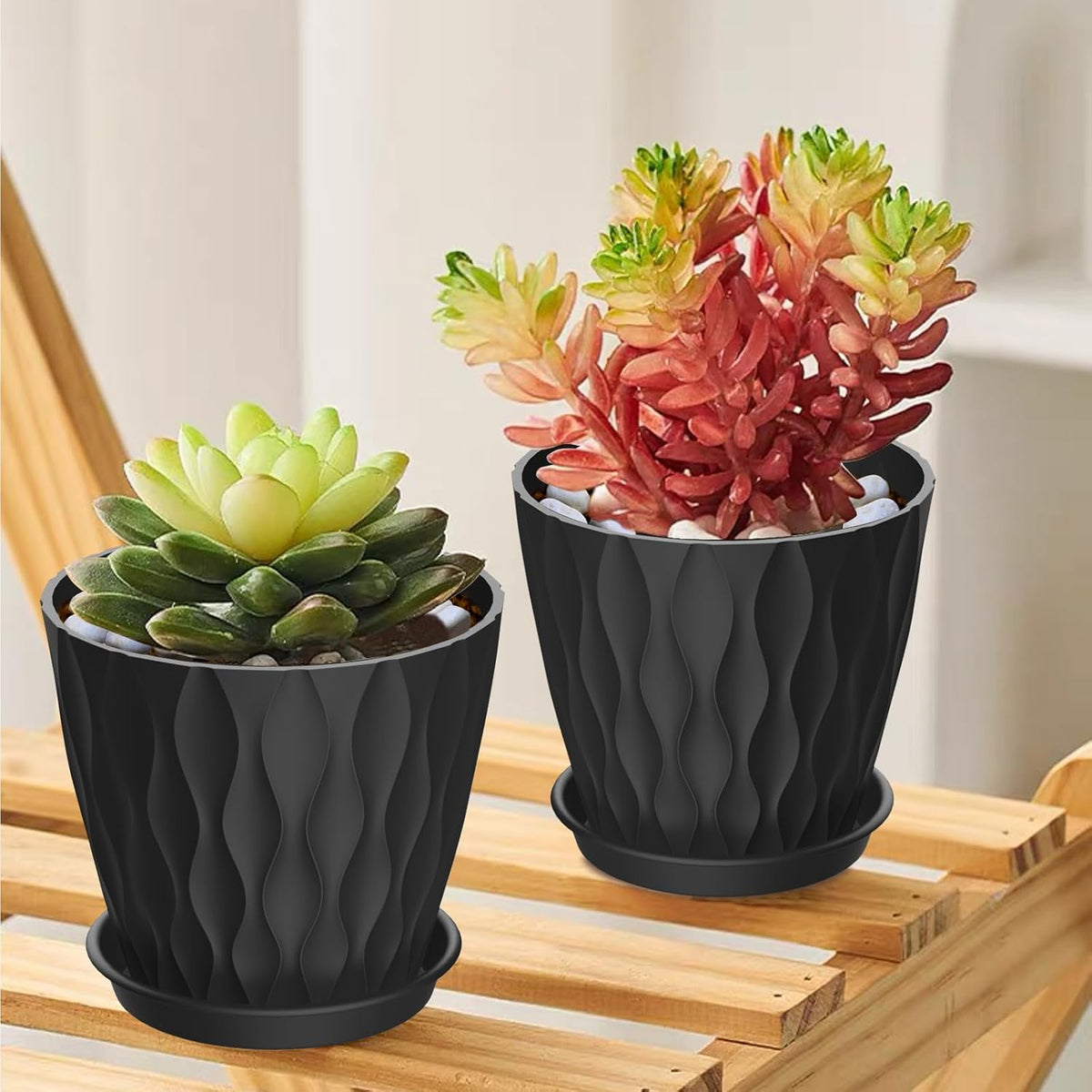 4 Inch Small Pots for Plants, 6 Pack Waffle Texture Small Plant Pots for Succulents, Plastic