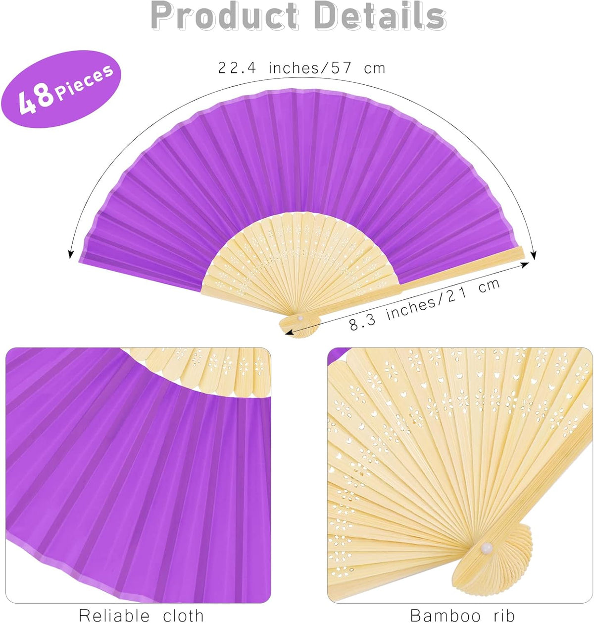 URATOT 48 Pieces Folding Fans Silk Bamboo Folding Fans Handheld Fans for Wedding, Party Decoration