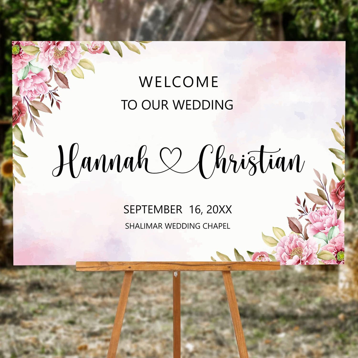 Ethereal Blush Wedding Welcome Sign Template, Editable Printable Modern Rose & Geranium Floral Sign