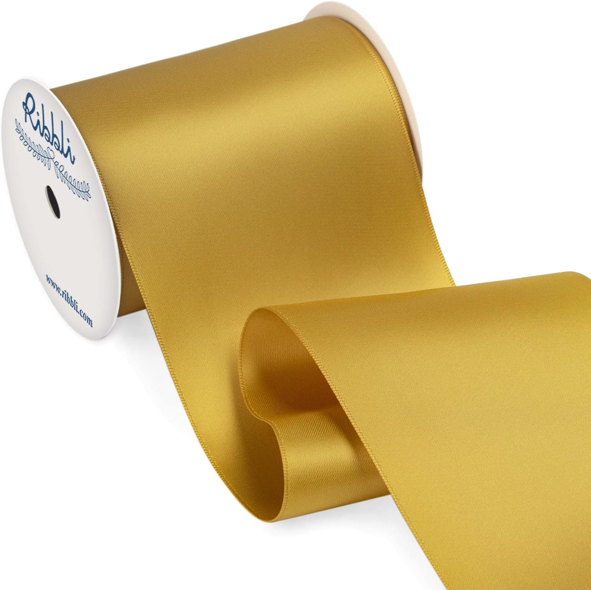 Ribbli Gold Satin Ribbon 4 Inch Wide Gold Ribbon for Wedding Chair Sash Grand Opening Ceremony Big