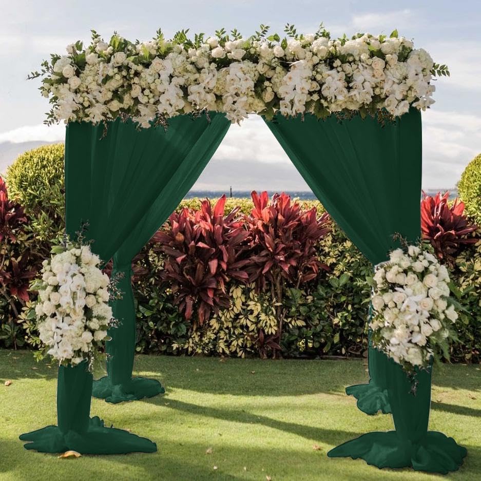 Wedding Arch Draping Fabric 2 Panels 30'' x 18FT Emerald Green Sheer Chiffon Arch Drapery for Photo