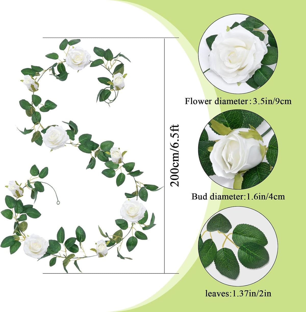 U'Artlines 3 Pack Artificial White Rose Vines Floral Garlands Total 19.5 Ft Fake Vine Silk Flower
