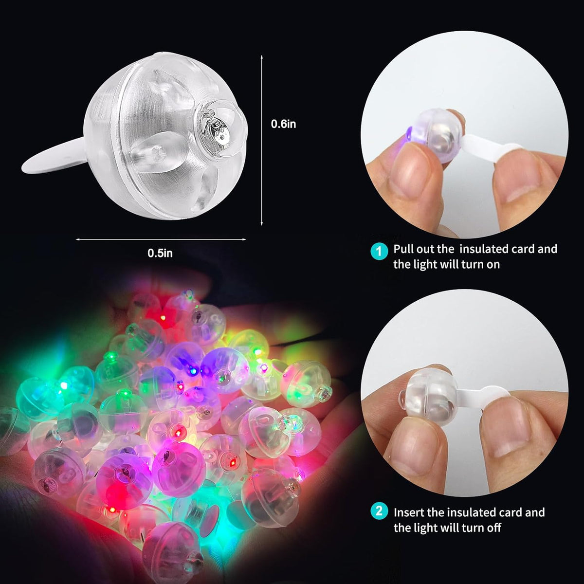 50pcs Multicolor LED Balloon Lights, Rainbow-Colored Round LED Flash Mini Ball Lights for Paper