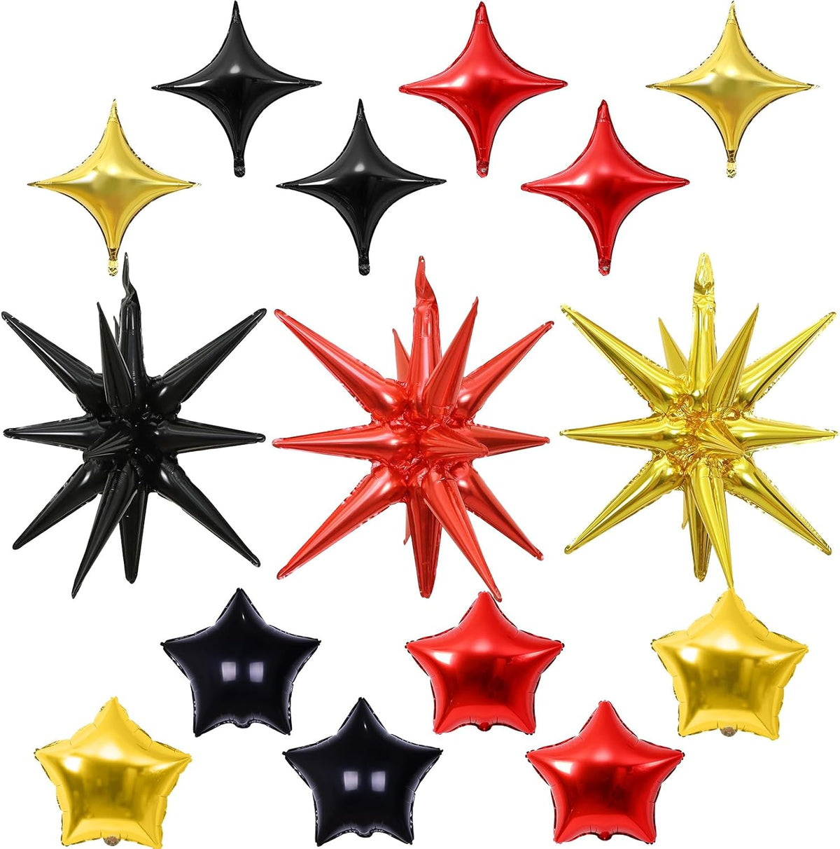 Star Balloons, 22in Red Black and Gold Star Balloons Foil 10in 4-Pointed & Pentagram Balloon for