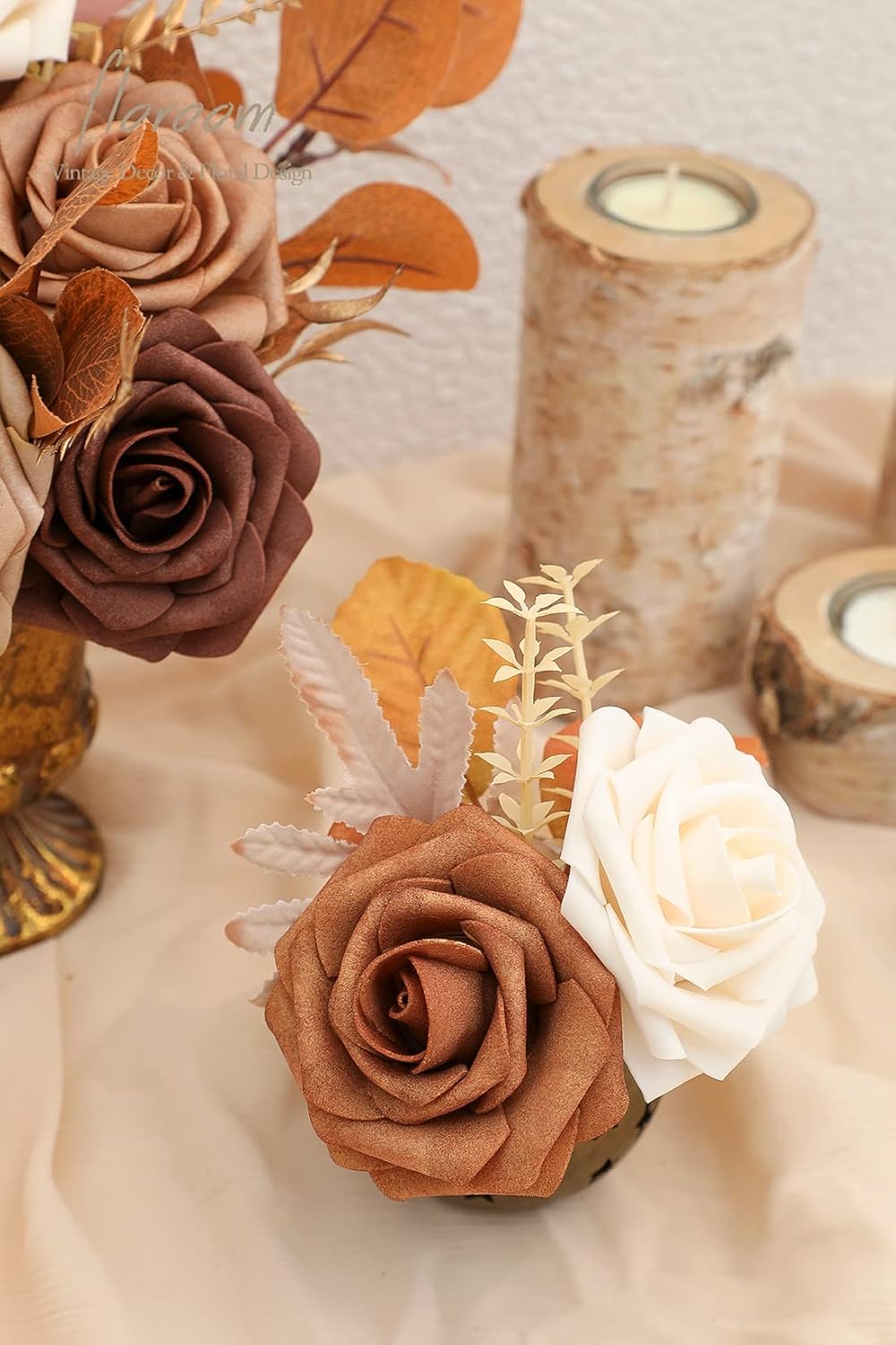 Floroom Artificial Flowers 25pcs Real Looking Earth Tones Ombre Colors Foam Fake Roses with Stems