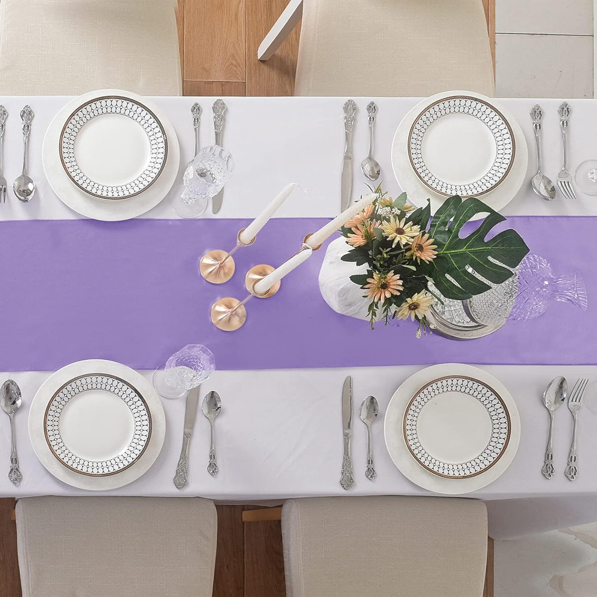 12Pack Table Runner 12 x 108 Inches Satin Silk Table Runner for Wedding, Birthday Party, Banquets