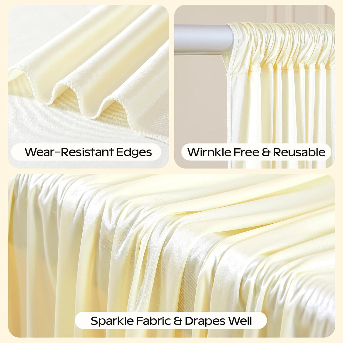 Champagne Glitter Backdrop Curtain for Parties Wedding,10Ft x 10Ft Satin Shimmer Photo
