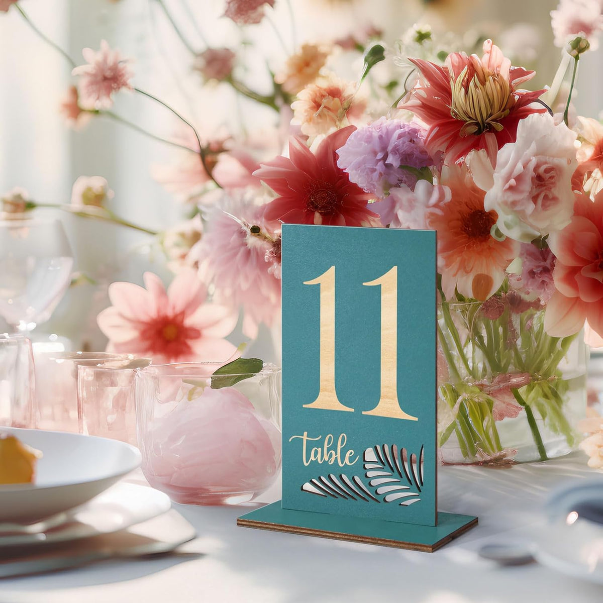 Wooden Table Numbers 1-15,3.2x5.8 Inch Double Sided Rustic Blue Wedding Table Number Signs with