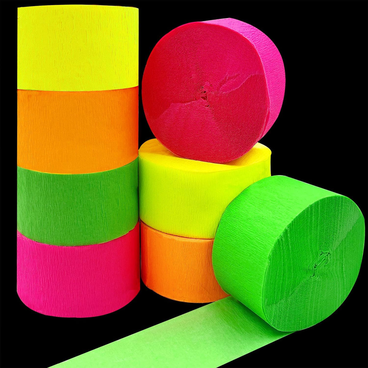 800 feet Glow Party Neon Streamer Decorations Glow Crepe Paper Streamers UV Reactive Fluorescent