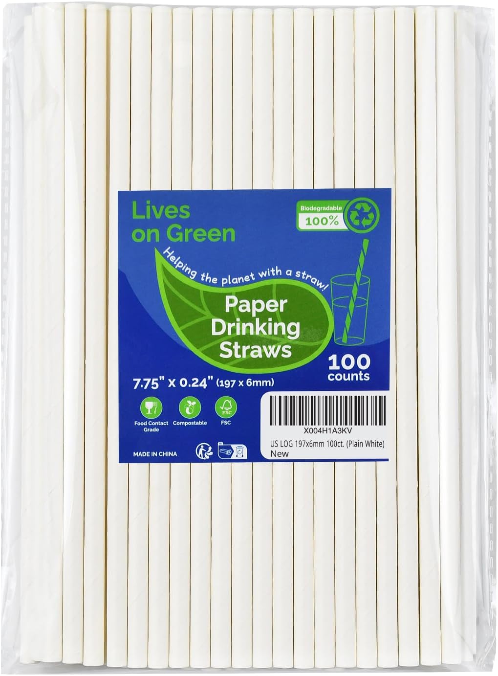 7.75 inch Disposable Paper Drinking Straws, Dye-free White, for Cocktails, Juice, Beverage, Coffee