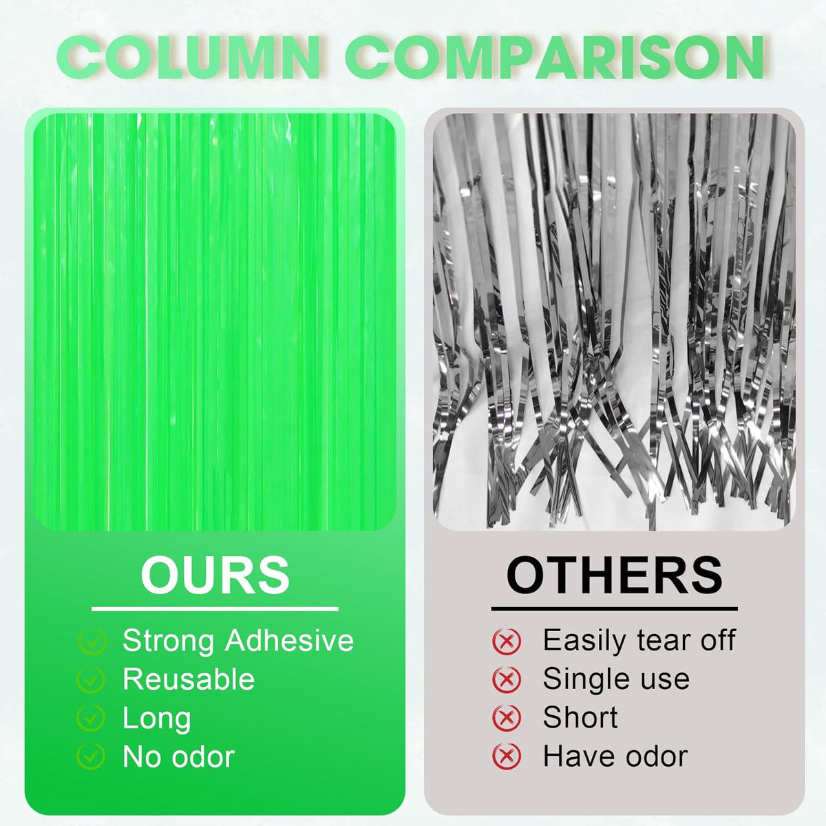 2 Pack Pastel Green Foil Fringe Backdrop Curtains, Tinsel Streamers Party Decorations, Fringe