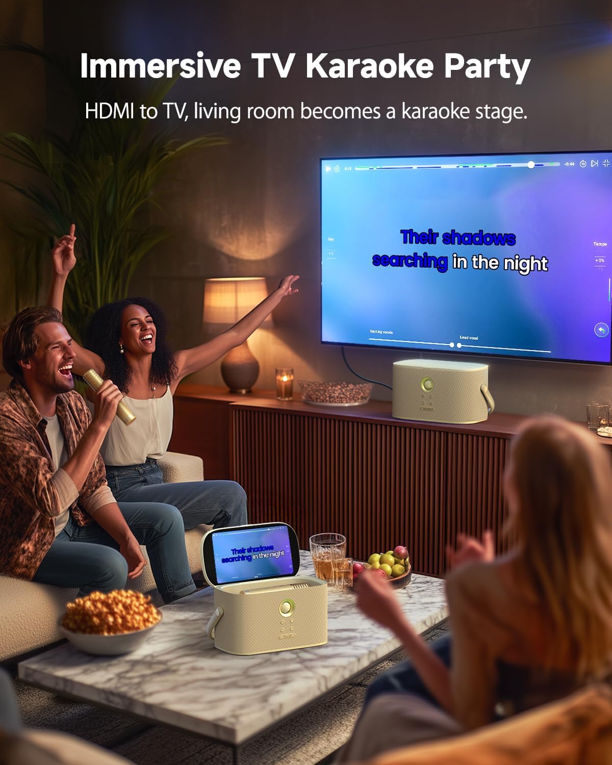 Ikarao Karaoke Machine for Adults, with Lyrics Display Screen, 2 Self-Charging Wireless