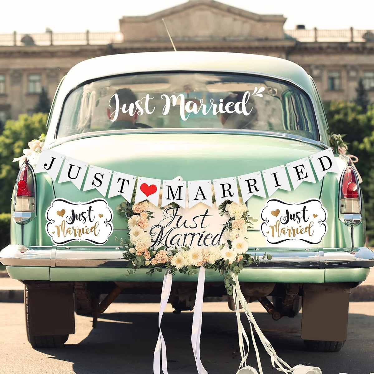 Tallew 4 Sets Just Married Car Decorations Ornate Magnets 12 x 7.5, Wedding Day Car Window Decals