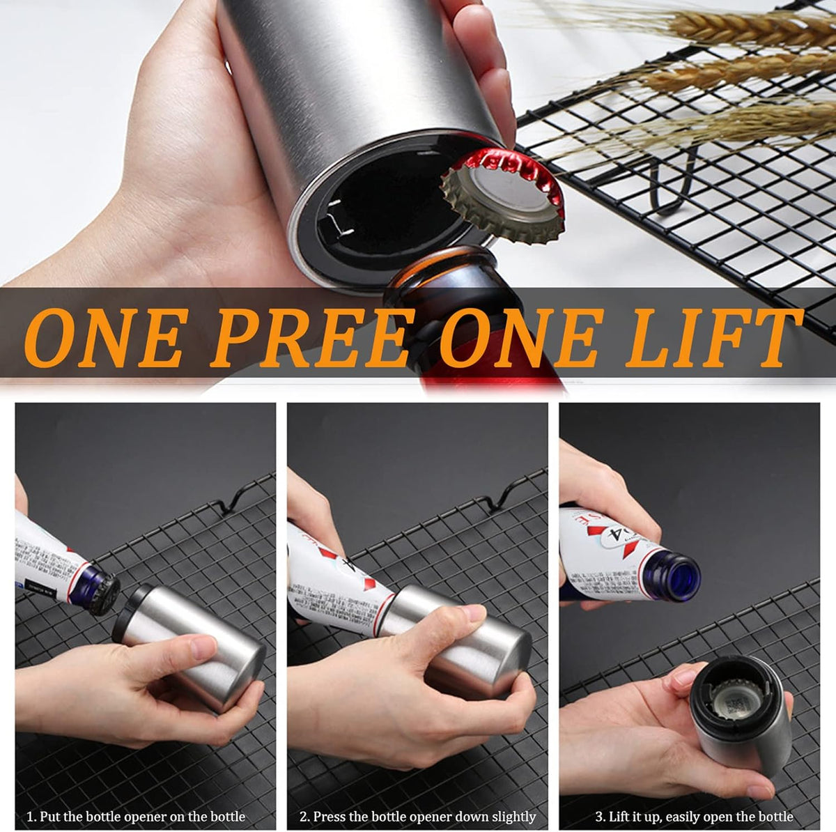 3 Pieces Automatic Magnetic Beer Bottle Opener(Stainless Steel), Portable Pop the Top Wine Bottle