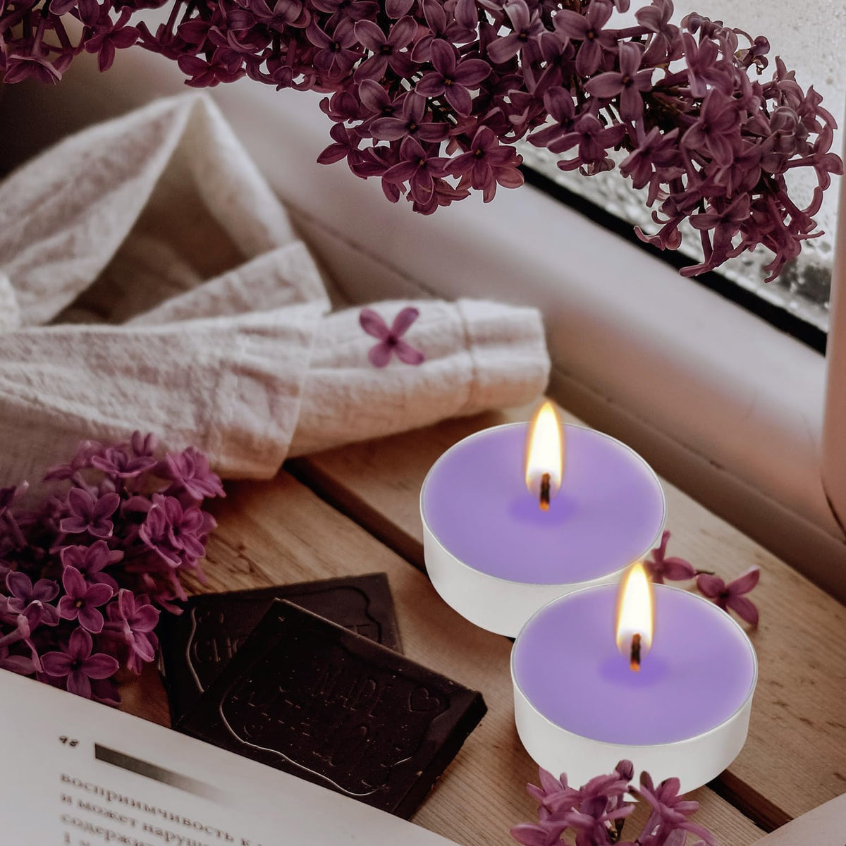 Purple Lavender Scented Tealight Candles - 4 Hours - Giant 100 Bulk Packs - Smokeless Tea Lights