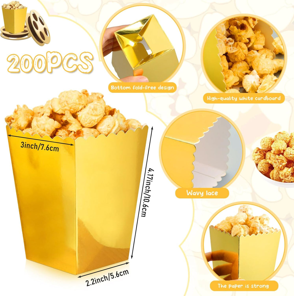 Meanplan 200 Pcs Popcorn Boxes Mini Paper Popcorn Holder Cardboard Snack Container for Party