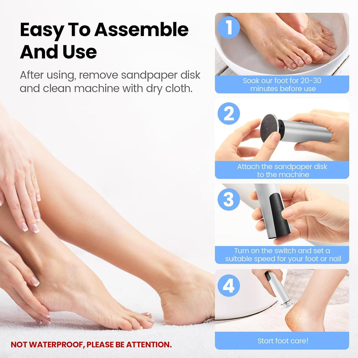 Electric Foot Callus Remover, 2 in 1 | 6 Speed Adjustable Foot File Nail Grinder with Sandpaper