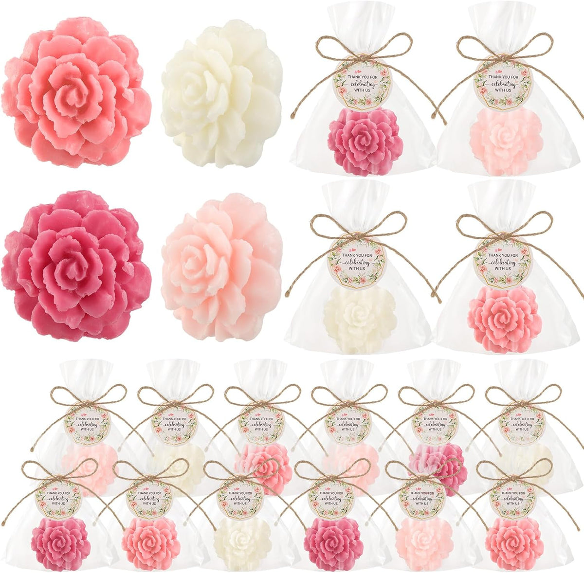 Demissle 20 Set Flower Mini Soaps for Guests Rose Soap Baby Shower Soap Favors with Thank You Tags