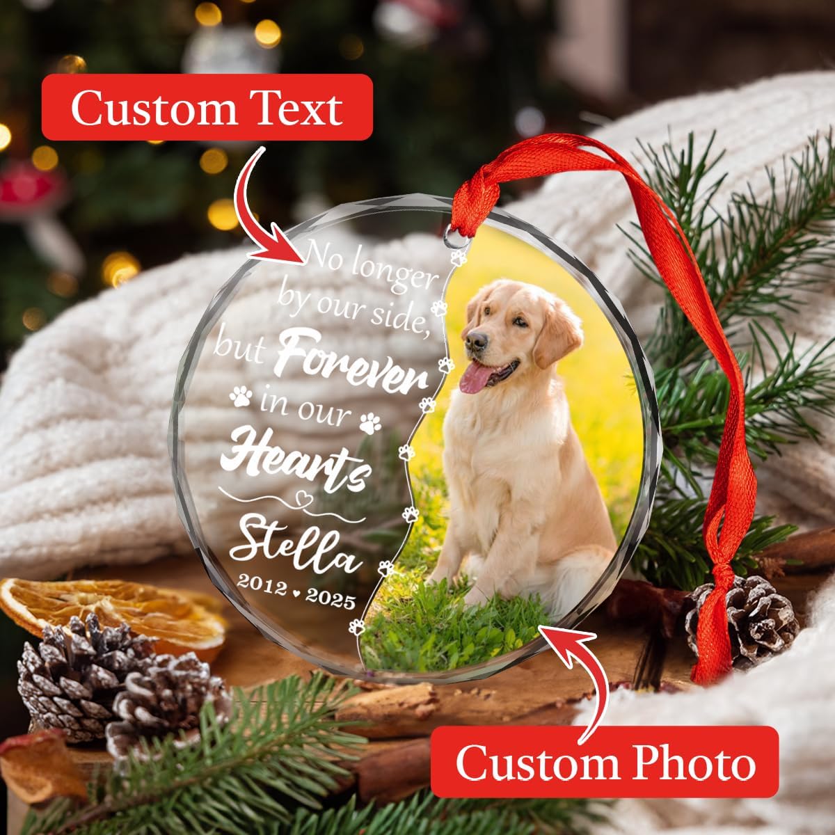 Personalized Dog Memorial Glass Ornaments, Pet Sympathy Gifts, Pet Remembrance Ornaments, Loss of