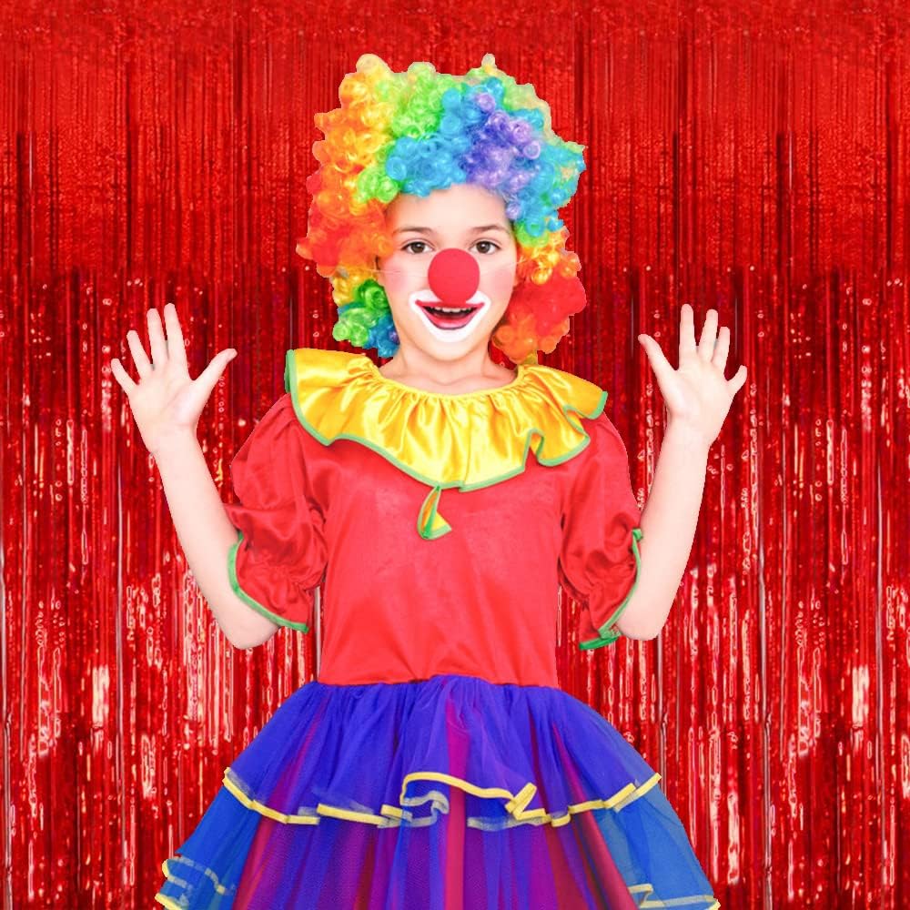 10 Pack Foil Curtain Backdrop Red Metallic Tinsel Foil Fringe Curtains Photo Booth Props for