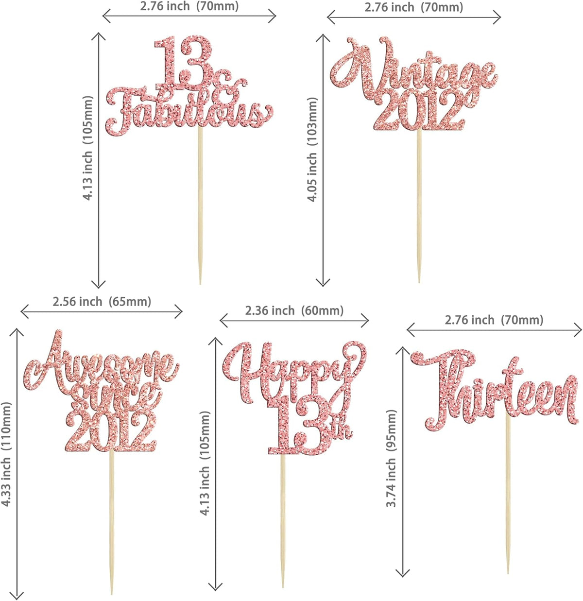 30Pcs Vintage 2012 Cupcake Toppers Glitter Thirteen 13 Fabulous Happy 13th Birthday Cupcake Picks
