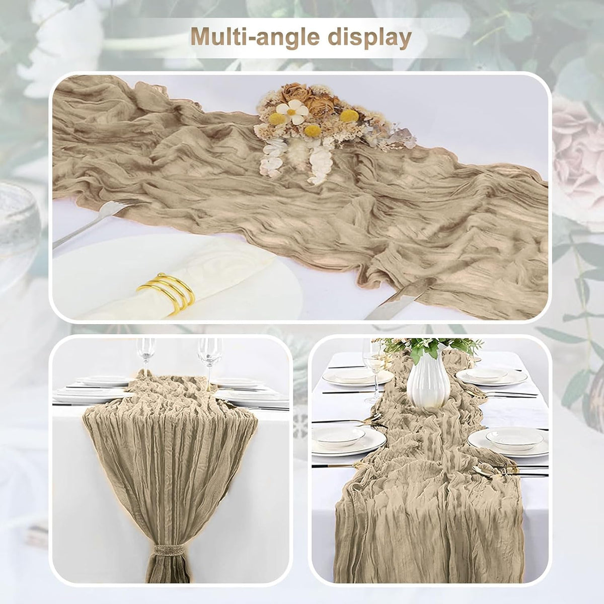 10 Pack Khaki Cheesecloth Table Runner 35x120 Inch 10Ft Rustic Gauze Cheese Cloth Table Runner