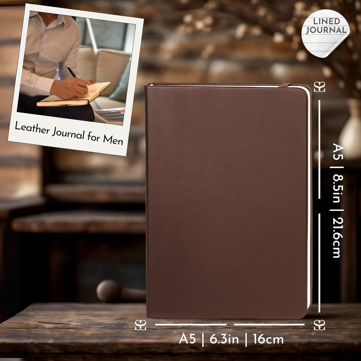 SETTINI Journal Notebook for Writing, Vegan Leather Hardcover Notebook - Pen loop, Back Pockets &