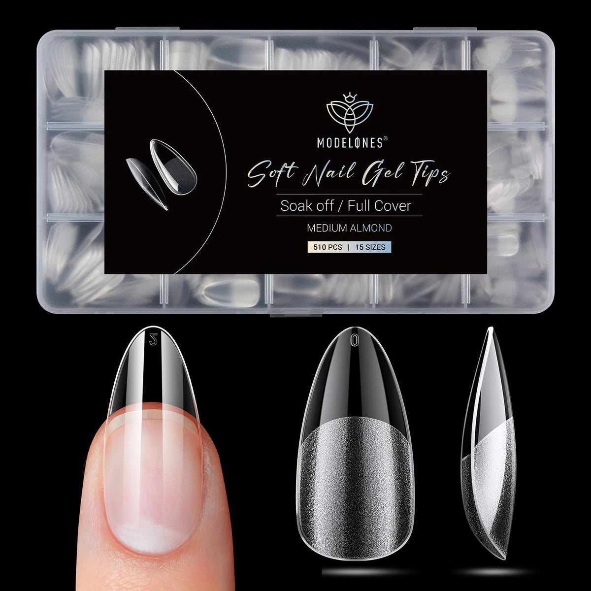 Modelones Pointed Almond Fake Nail Tips - 510Pcs Medium Gel Tips Pre-shaped Half Matte Full Cover