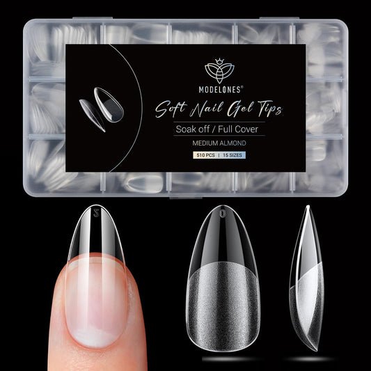 Modelones Pointed Almond Fake Nail Tips - 510Pcs Medium Gel Tips Pre-shaped Half Matte Full Cover