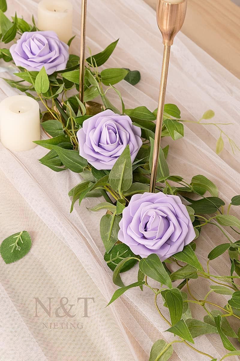 N&T NIETING Purple Artificial Flowers, 25pcs Artificial Flowers Bulk Fake Flowers Roses with Stem