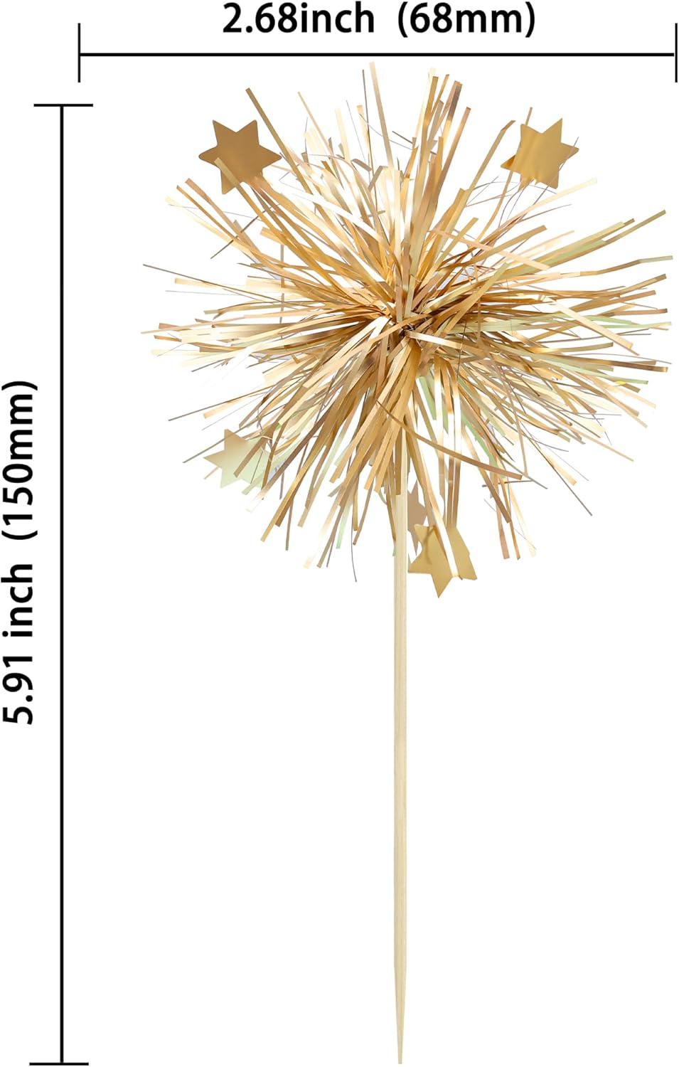 Gyufise 30Pcs Foil Firework Cupcake Toppers Happy Birthday Cake Toppers Sparkle Tinsel Flower Drink