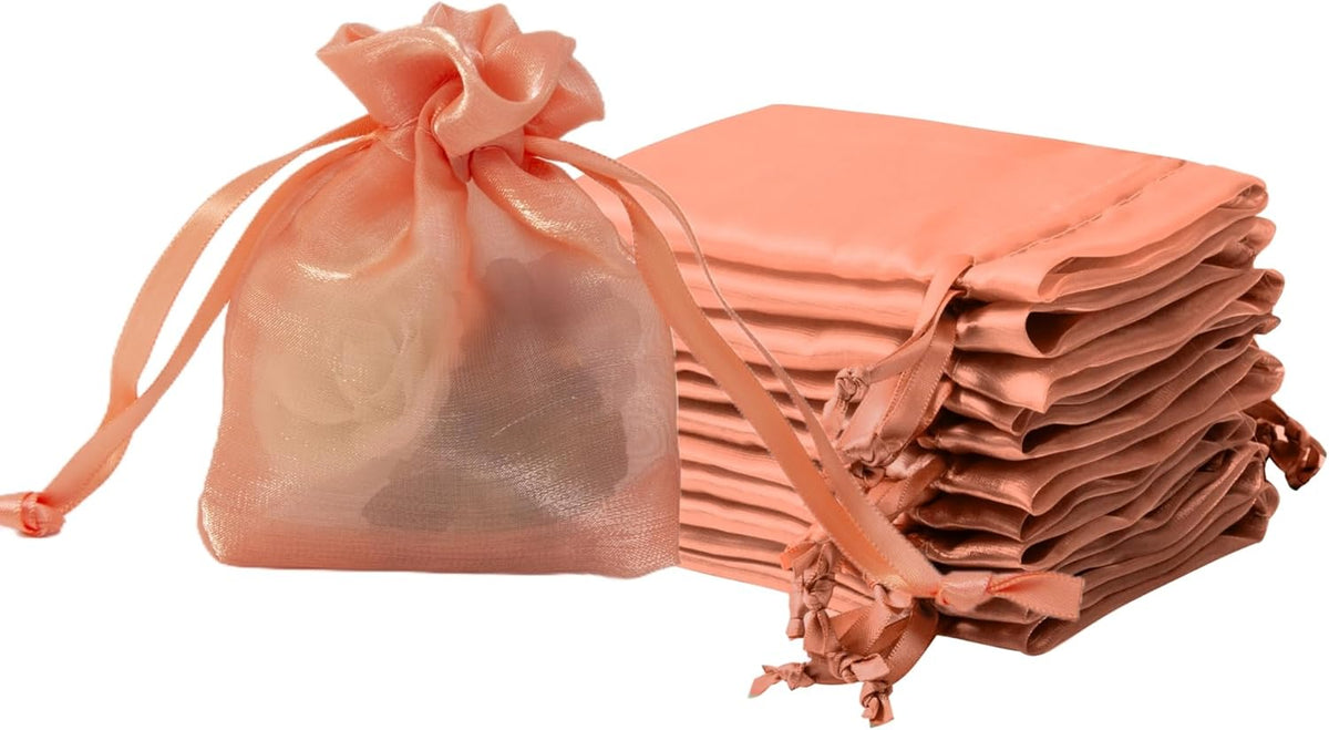 20 Pcs Orange Small Organza Bags 3X4 inch for Wedding Favors with Drawstring, Mini Mesh Gift Bags