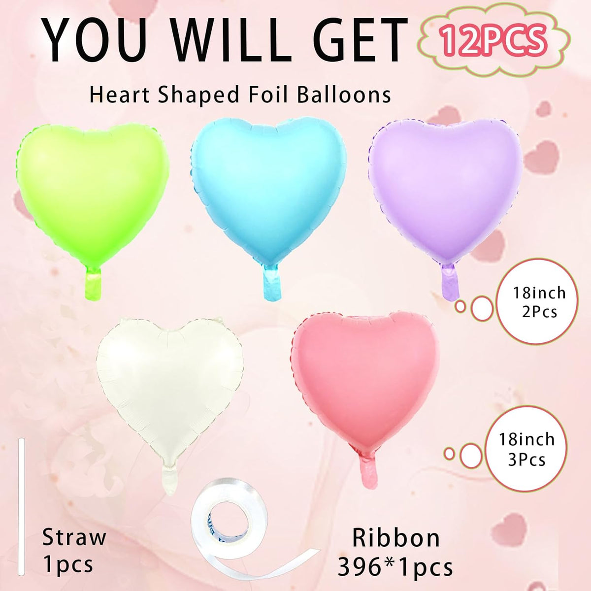 5 Colors Heart Balloons,18inch Heart Shaped Foil Balloons & Helium Mylar Balloon for Anniversary