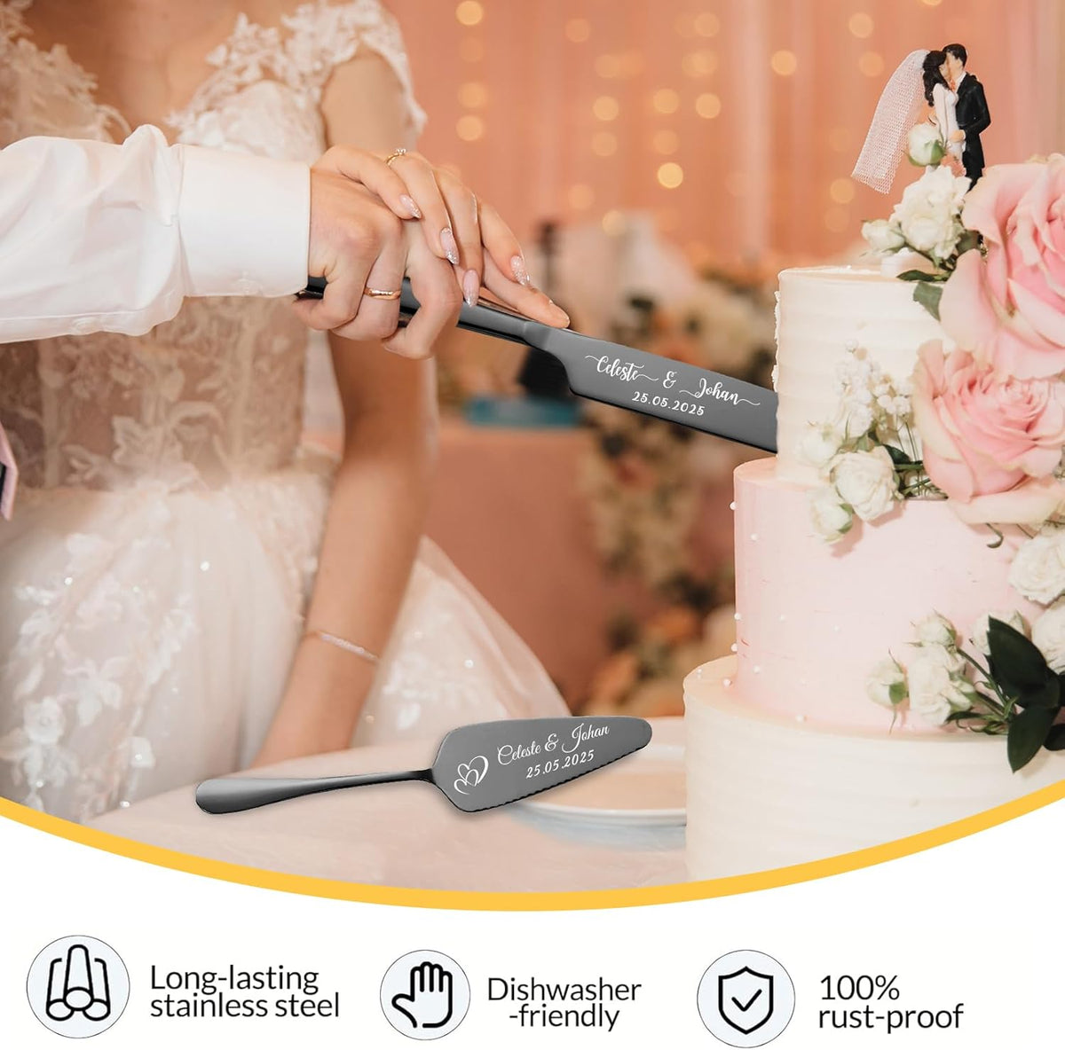 Personalized Wedding Cake Knife and Server Set Stainless Steel Cake Cutter Server Engraved Cake