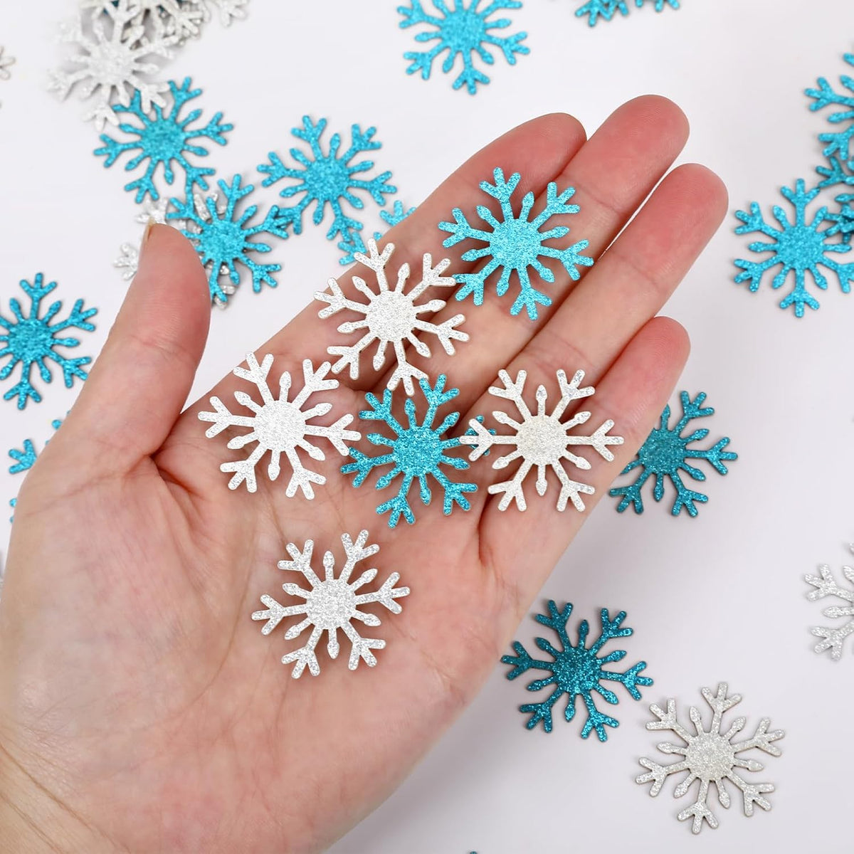 MARFOREVER Christmas Snowflake Glitter Confetti, Silver Blue Snowflake Confetti Snow Sprinkles