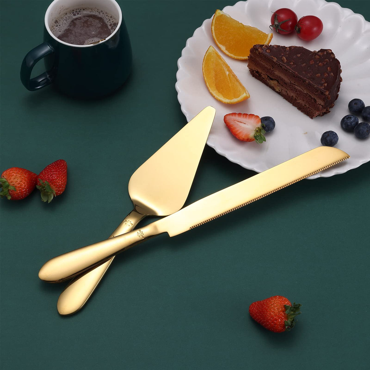 Cake Cutting Set for Wedding, Elegant Cake Knife and Server Set with Thickened Stainless Steel