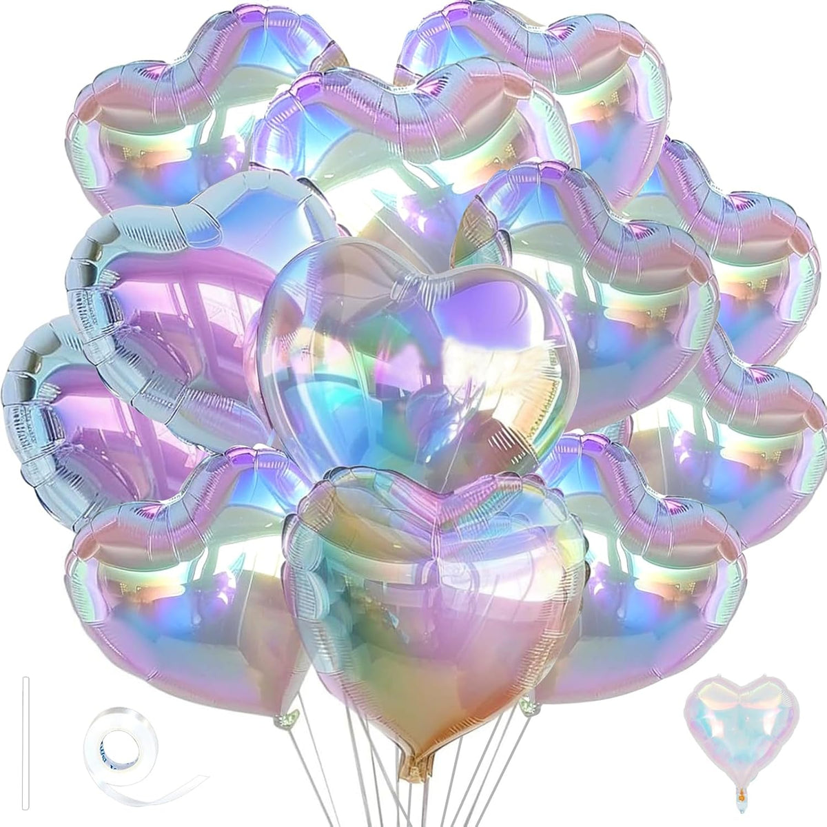 Colorful Heart Ballloons,18 Inch Bright Silver Foil Love Heart Shaped Balloons 12Pcs Silver love