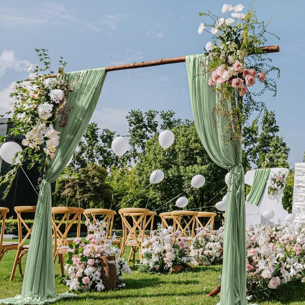 Sage Green Wedding Arch Draping Fabric 29" x 20 FT Wedding Drapes for Backdrop Sheer Green Curtains