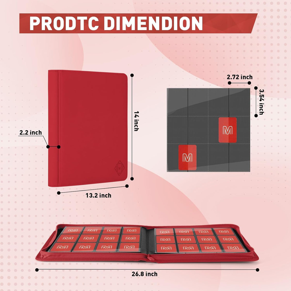 Premium Card Binder 12 Pocket for 720 Pockets Trading Card Binder, PU Zipper Card Collection Album