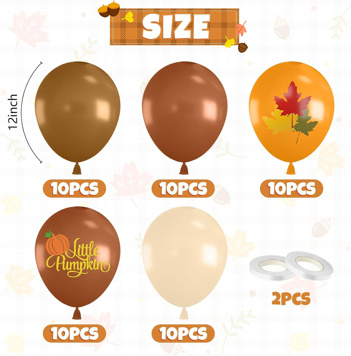 Fall Balloons, 52 PCS Brown Burnt Orange Autumn Balloons with Metallic Gold Confetti Balloon, Brown