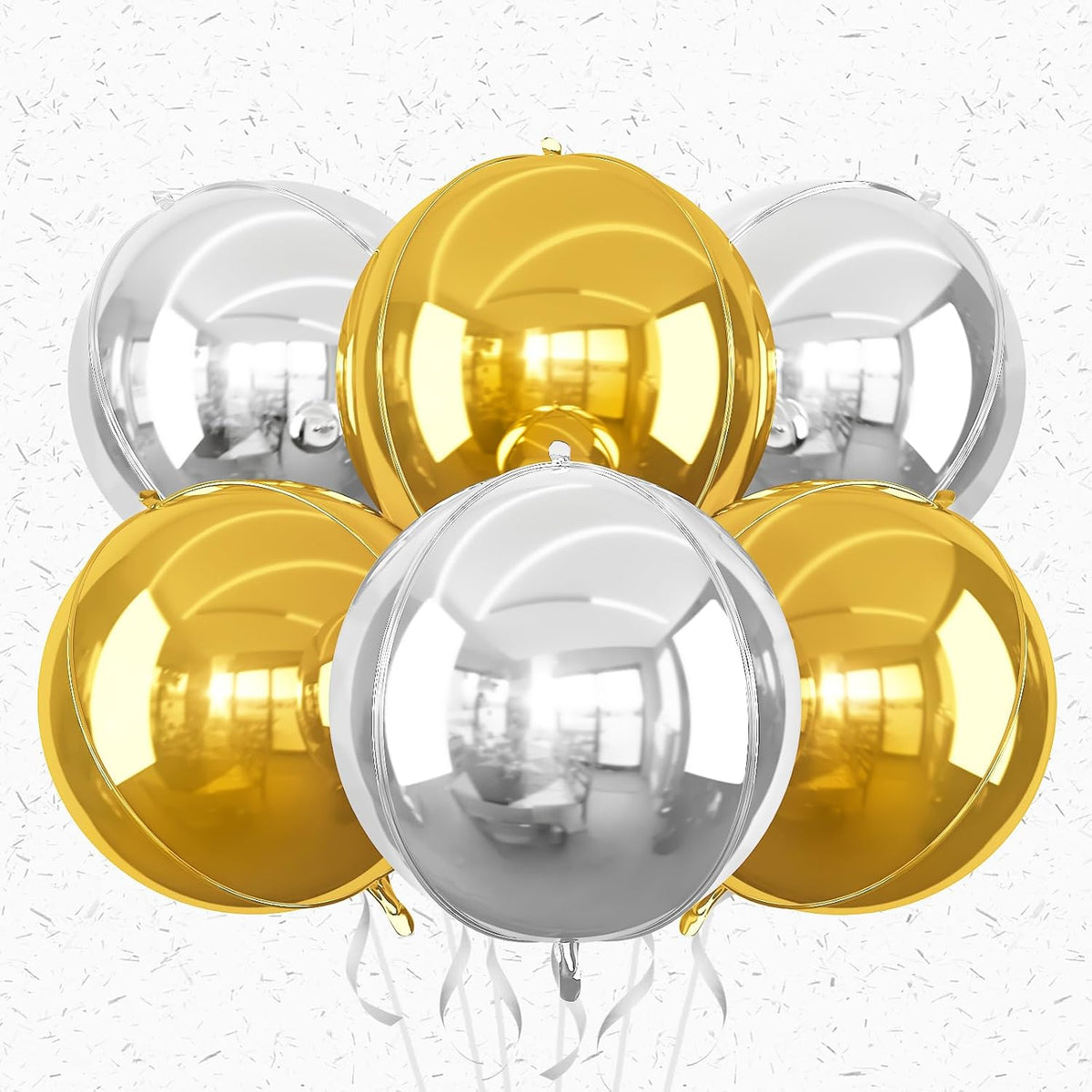 6Pcs Gold Silver Round Foil Balloons,Giant 4D Round Ball Balloons,22 Inch Metallic Gold Silver