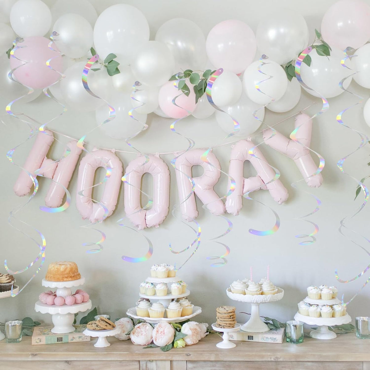 24 PCS Iridescent Hanging Swirl, Shinny Holographic Ceiling Decorations, Plastic Streamer Party