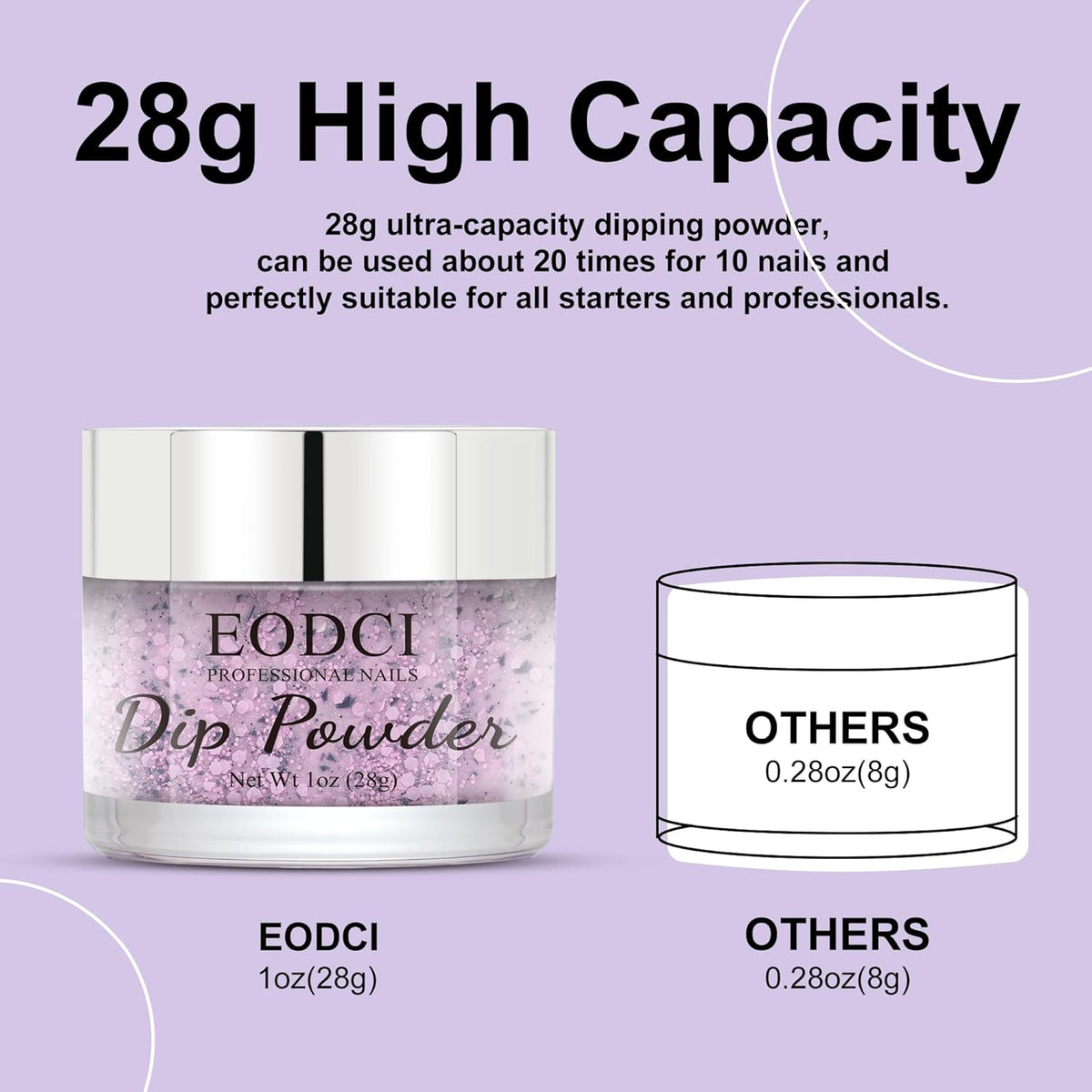 Lavender Glitter Dip Powder, Nail Dipping Powder 1 Oz/28g Purple Colors with Platinum foil for DIY