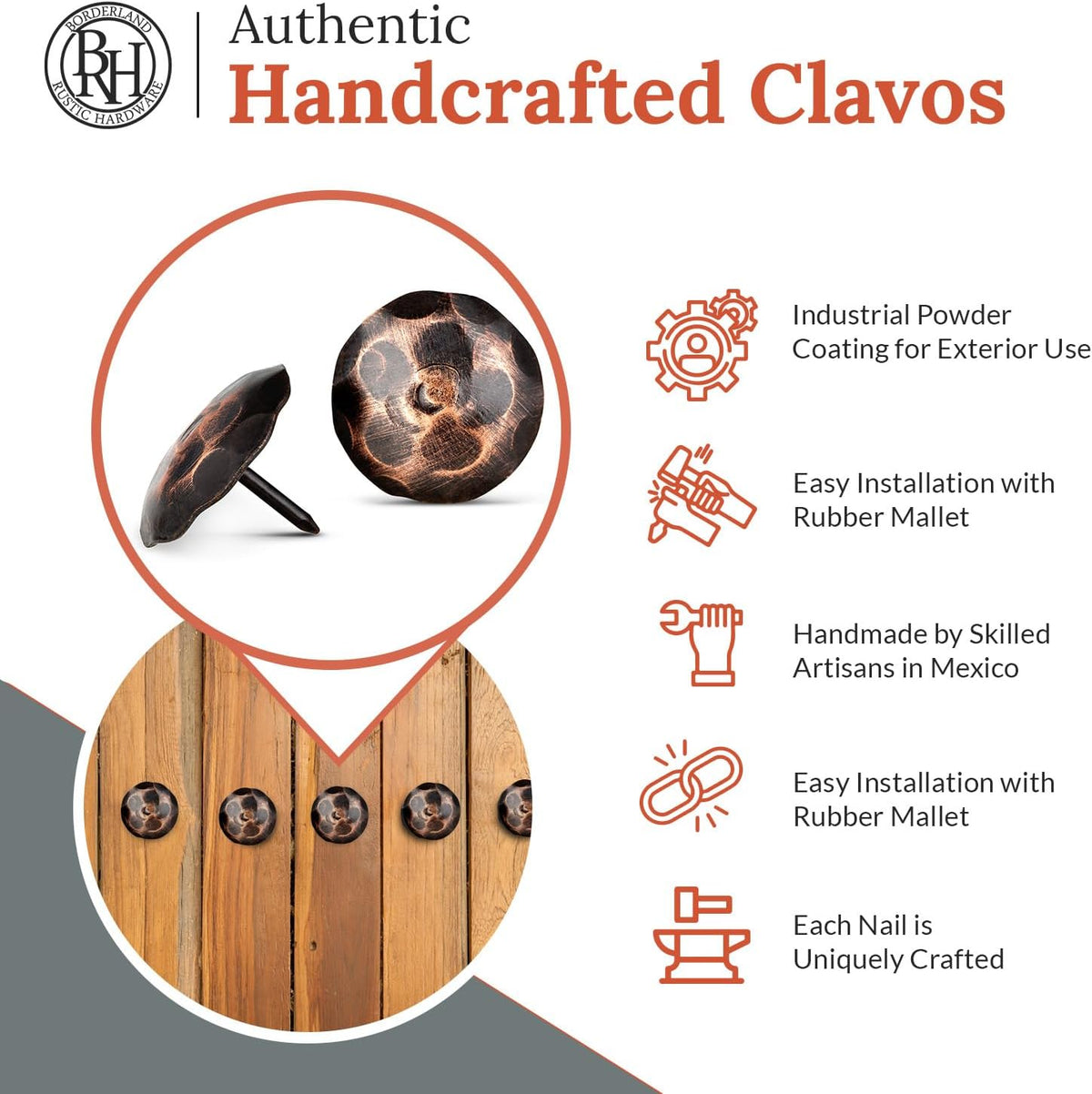 10 Pack 1.5" Round Head Iron Clavos Decorative Nails – Oil Rubbed Bronze – Handmade Rustic Round
