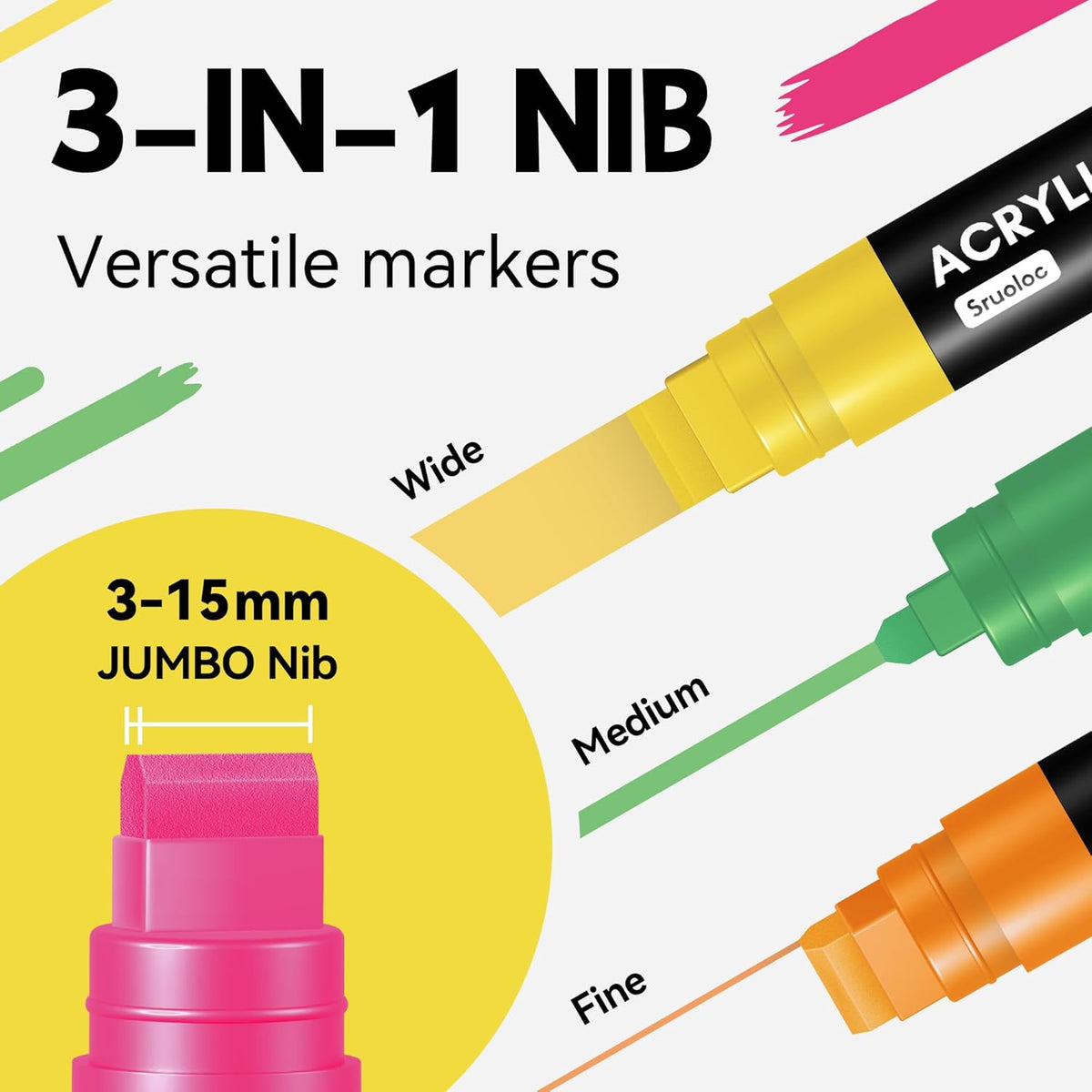 12 Neon Colors Jumbo Markers, 15mm Jumbo Felt Tip, Acrylic Paint Markers for Rock Painting, Poster