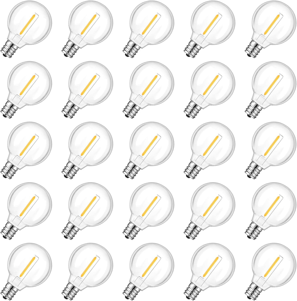 25 Pack Dimmable G40 Led Replacement Light Bulbs, E12 Screw Base Waterproof LED Globe Bulbs Light